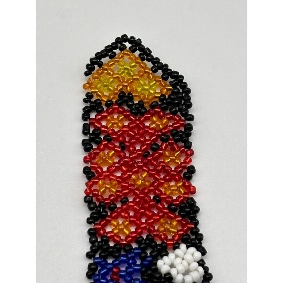 Vintage Artisan-Made Seed Beaded Belt Silver Buckle Red Cobalt Blue White Yellow main image 11